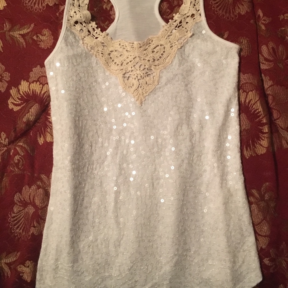 White tank with lace and embellishments